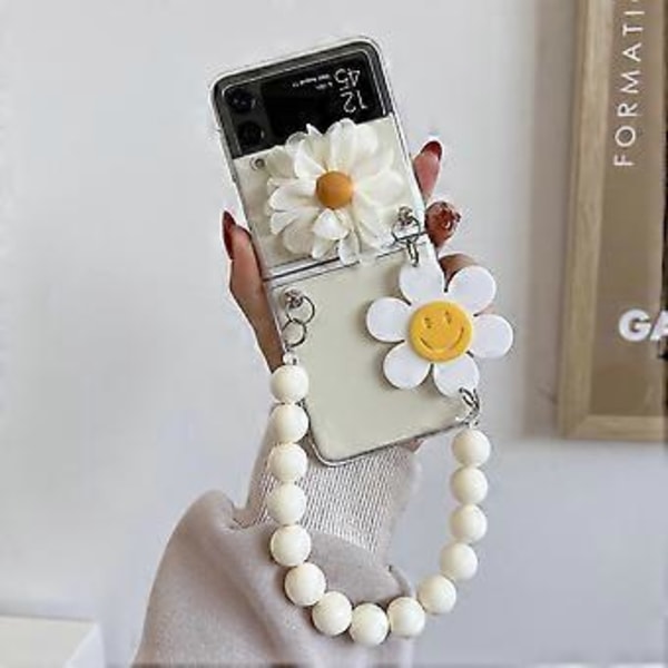 Kirkas suojakuori yhteensopiva Samsung Galaxy Z Flip 4:n kanssa, auringonkukka hymy kova PC suojakuori rannehihnalla