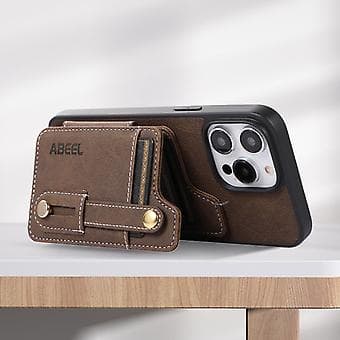 ABE Litchi Texture Card Bag PU-etui for iPhone 14 (Khaki)