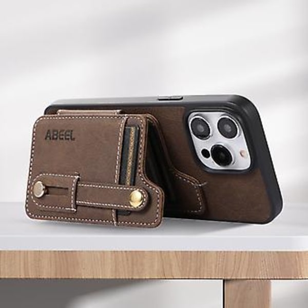 ABE Litchi Texture Kortpung PU-etui til iPhone 14 (Khaki)