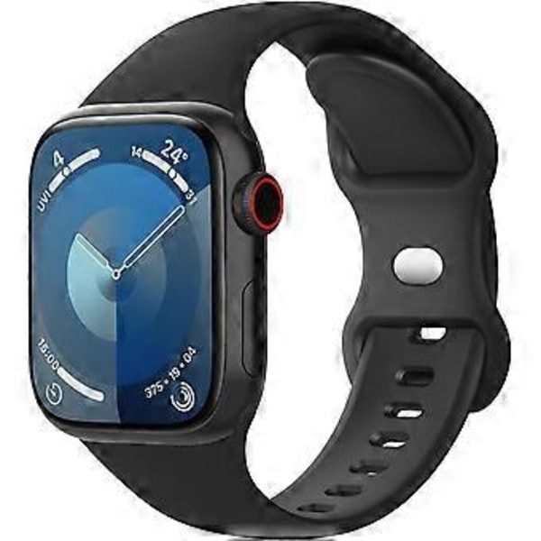 Sport Band Compatible with Apple Watch Bands 38mm,40mm 41mm 42mm 44mm 45mm 49mm, Soft Silicone Band for iWatch Series Ultra 9 8 7 6 5 4 3 2 1 SE Black