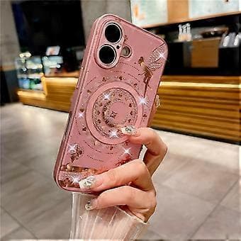 Kompatibelt magnetisk deksel til iPhone 16, stjernemånemønster, rhinsteinsdekor, TPU+PC-telefondeksel (hvit)