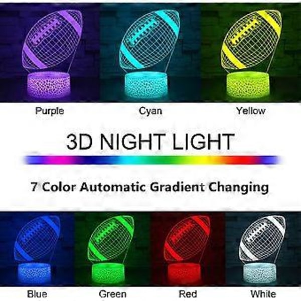 7 Farver 3D Illusion Lys Lampe Automatisk Gradvist Skiftende 3D Natlys | Hjem Værelse Dekoration Bordlampe | Julegave Fødselsdag (Fodbold Led Lys)