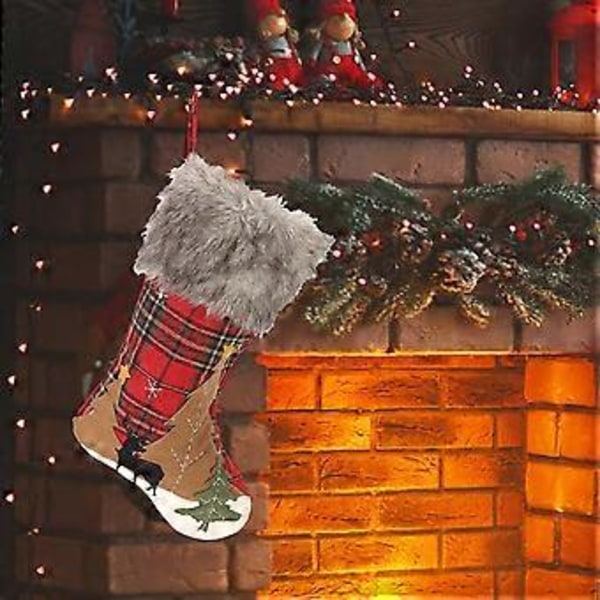 Vacker Rutig Julklappsstrumpa Julgran Hemma Ornament Typ A