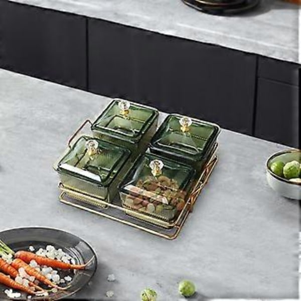 Tørket Fruktfat Godteri Nøtter Skål med Lokk Luksus Matlagringsboks Appetittvekkerserveringsbrett Delt Serveringsfat for Bryllup (4 rom)