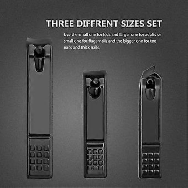 Nagelklipparset Svart Matt Rostfritt Stål Fingernagel & Tjocka Tånagel & Inväxta Nagelklippar, Perfekt 3-pack Nagelklippar för Män och Kvinnor