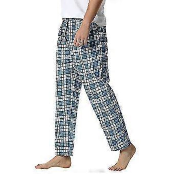 Rutiga bomulls pyjamasbyxor för män/YY(L Blå Vit Gul)