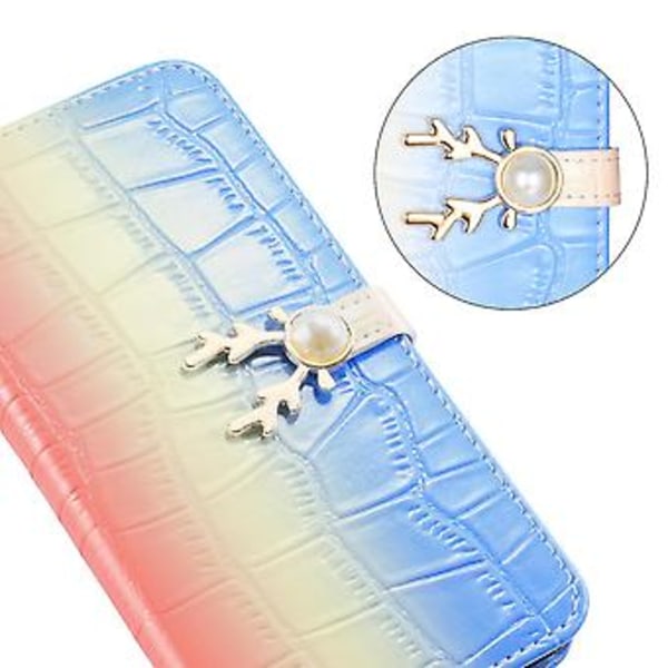 Telefonfodral med älgmönster för iPhone 14 Pro med kortfack, snodd, PU-lädermaterial, plånboksfunktion, hörnfallskydd (röd blå)