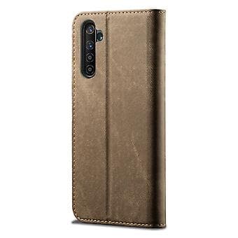 Til OPPO Realme X50 Pro Denim Texture Læderetui (Khaki)
