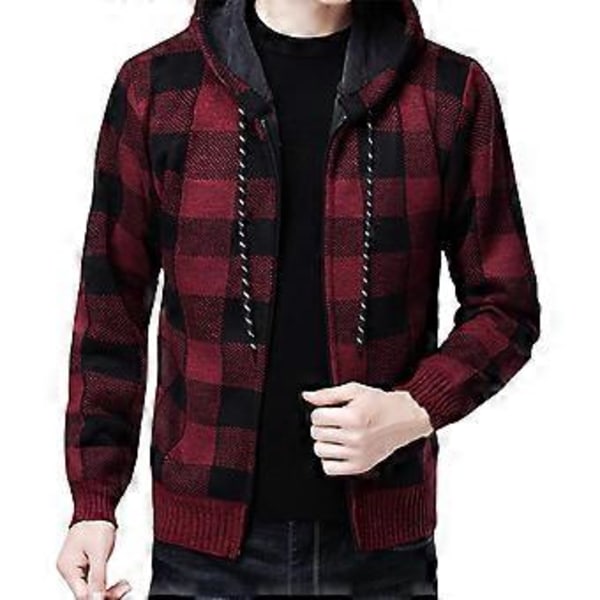Fianao Mænd Jakke Ternet Mønster Åndbar Polyester Trøje Hoodie til Vinter (XL Rød)