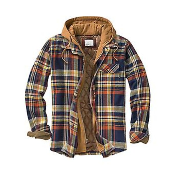 Herre Varm Quiltet Fôret Bomullsjakke Med Hettesnor Knapp Ned Glidelås Lang Erme Rutete Jakker (4XL Farge 13)