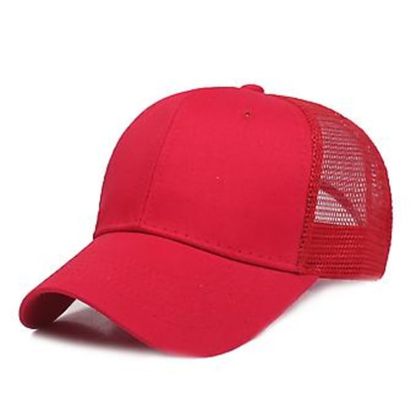 Enfärgad Snapback Keps med Meshbaksida, Skärm, Tomma Hattar, Truckerkepsar (Röd)