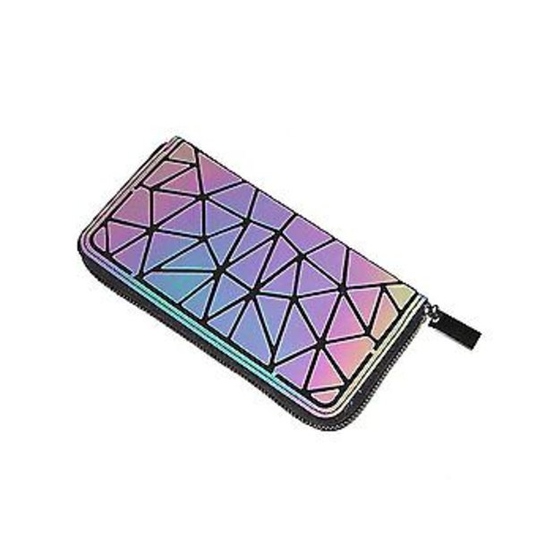 1 st Geometrisk Lysande Plånbok för Kvinnor Flickor Holografisk Reflekterande Myntplånböcker Påsar Mode Fancy Väska Multi Kortfodral Pengar Organiserare Blixtlås Wal