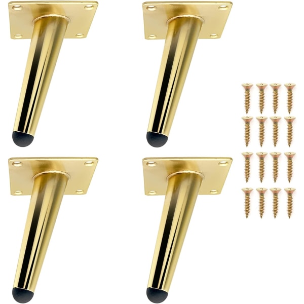 Set med 4 10 cm möbelben i guld, lutande, hållbara metallbordben, bordsben, soffben för utbyte