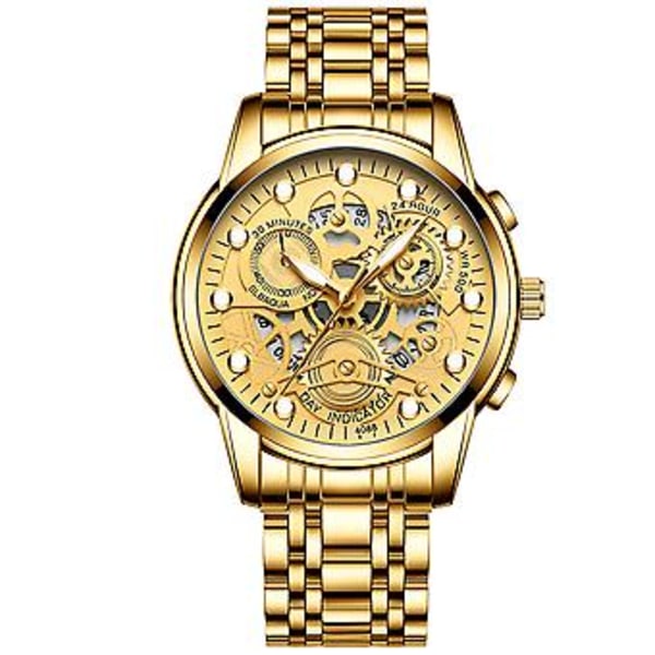 Herrklocka Vattentät Relojes De Hombre Klassisk Rostfritt Stål Quartz Självlysande (Guld)