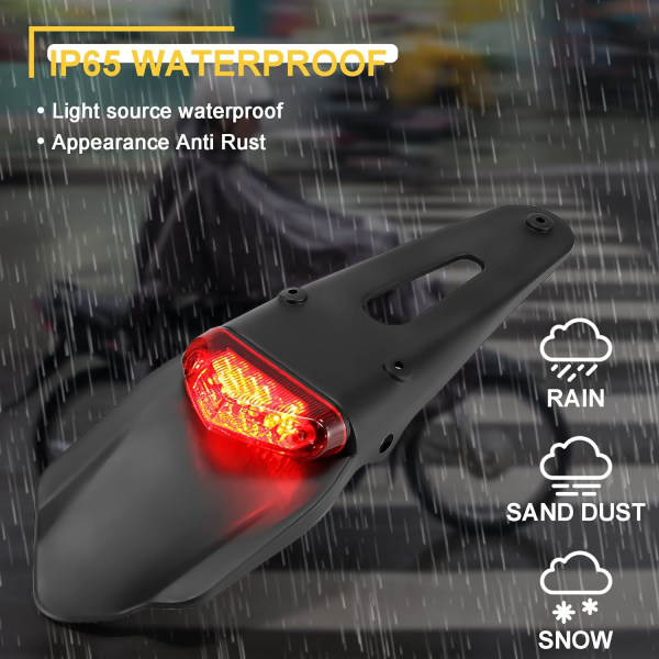 Motorsykkel LED-baklykt med gjørmebeskyttelse, baklykter for