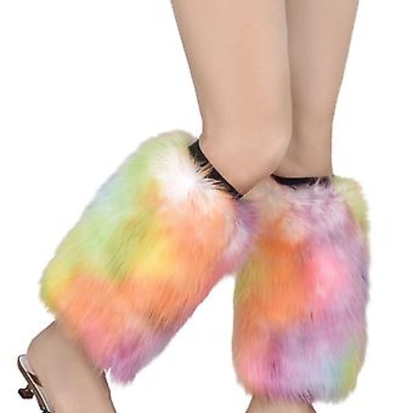 Dam Benfals Legwarmers Stövlskydd Vibrerande Neon Päls Plysch Leggingsöverdrag (Vit färg)