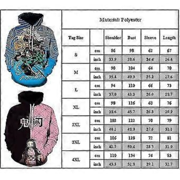 Demon Slayer Anime Print Hettegenser Topper Pullover Langermet Hettegenser for Menn Kvinner -NMAOV(M C)