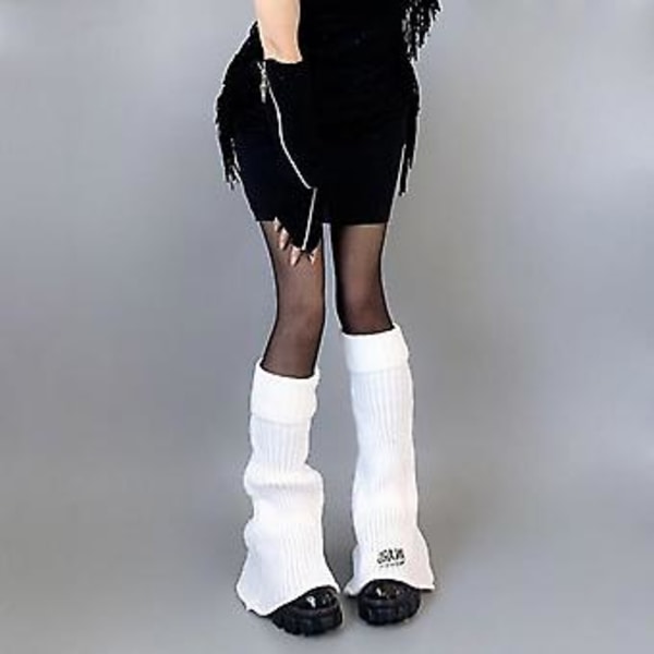 Goth Punk Polvenkorkuiset Sukat Naisille Kirjaimin Varustetut Rib-Neulekadut Jalkasuojat (Musta)