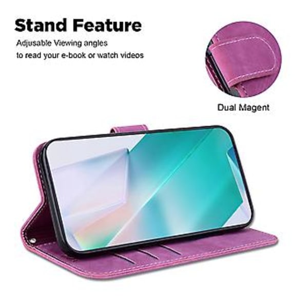Embosset Lærveske For iPhone 15 Pro Max (Rose Red)