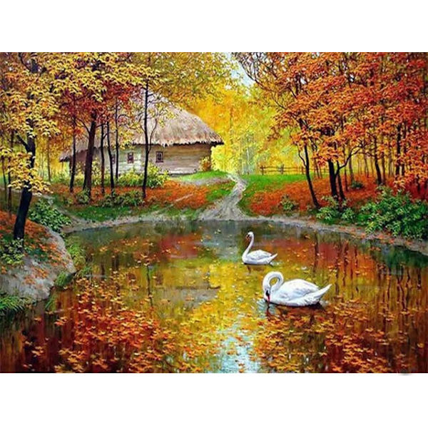 30 x 40 cm, joutsen valkoinen timanttimaalaus, timanttimaalaus
