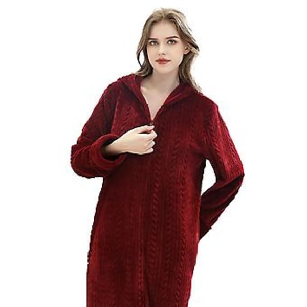Lang Kvinde Hættetrøje Morgenkåbe Natkjole Flanel Badekåbe Lynlås Robes( )