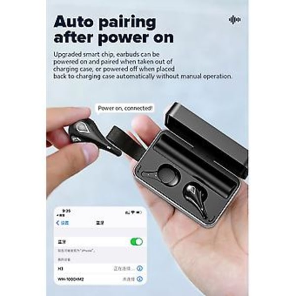 True Wireless Hörlurar Bluetooth 5.0 Vattentätt Headset Hörlurar Med Mic Fodral (Svart)