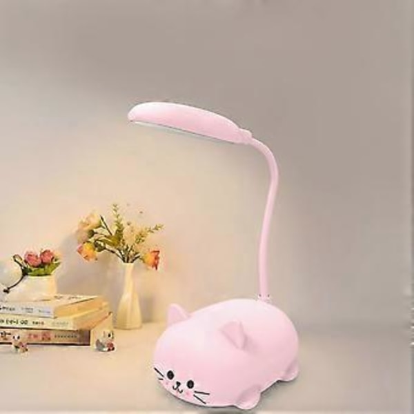 Bordlampe, Bærbar LED Nattlys, Søt Skrivebordslampe, Sammenleggbar USB Oppladbar Leselampe Barnerom (Rosa)