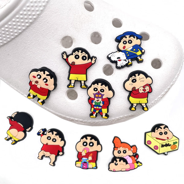 10 kpl Crayon Shinchan hauskat reiälliset kengät kukkakuvioinen solki pehmeä kumi