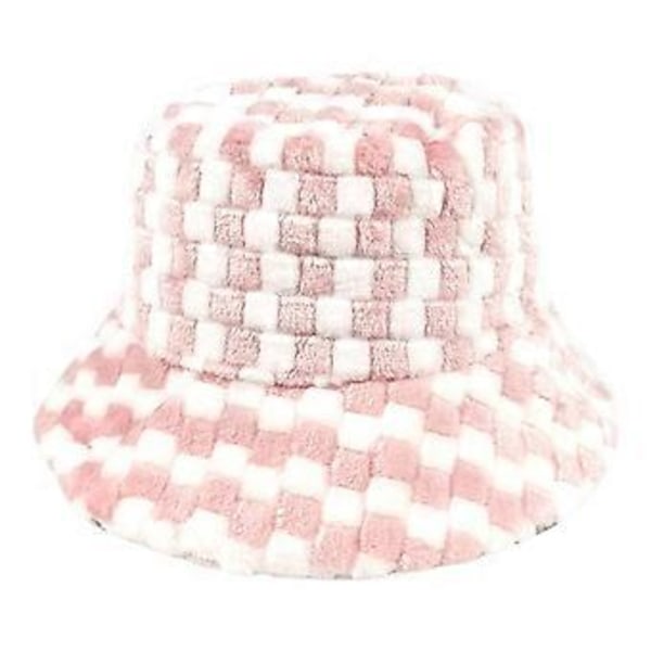 Bucket Hats Udendørs til Beskyttelse Fisker Fuzzy Hue til Mænd Kvinder med Ternet Mønster i Frostklar Vinter Efterår Vindtæt Pink (Pink)