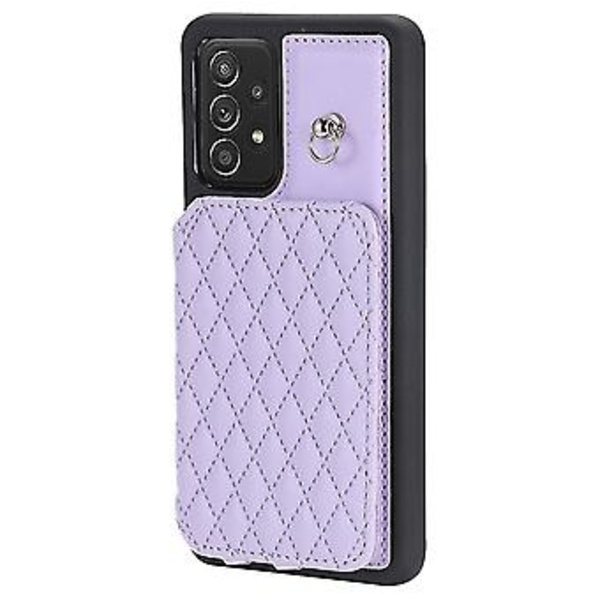 Mobilfodral med kortspår och snodd för Samsung Galaxy A52 5g / 4g, rutnätstruktur (svart) (lila)
