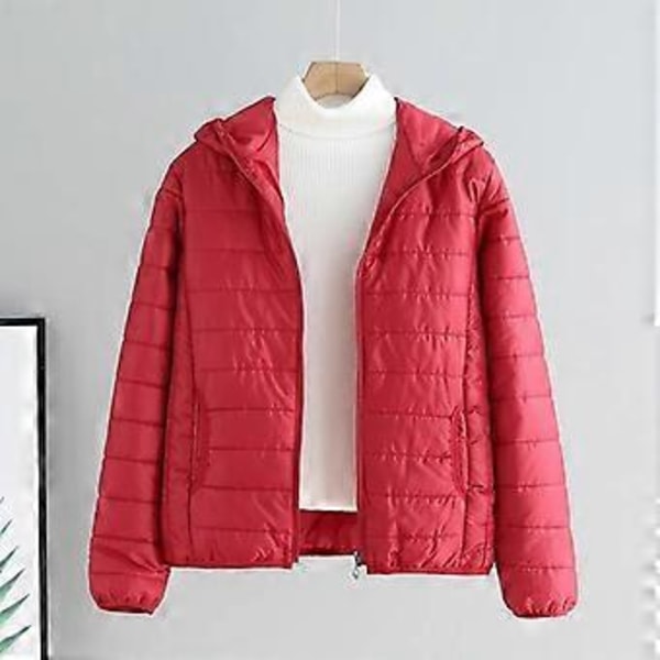 Kevyet pehmustetut syksy-talvitakit naisten takit hupullinen ultrakevyt tikattu puffer-takki lämmin untuvatakki (XL viininpunainen)