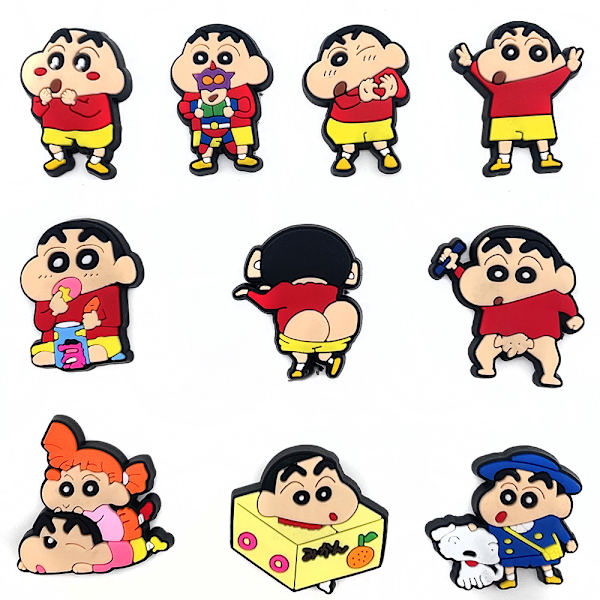 10 stk. Crayon Shinchan sjove hul sko blomst spænde blød gummi Pe