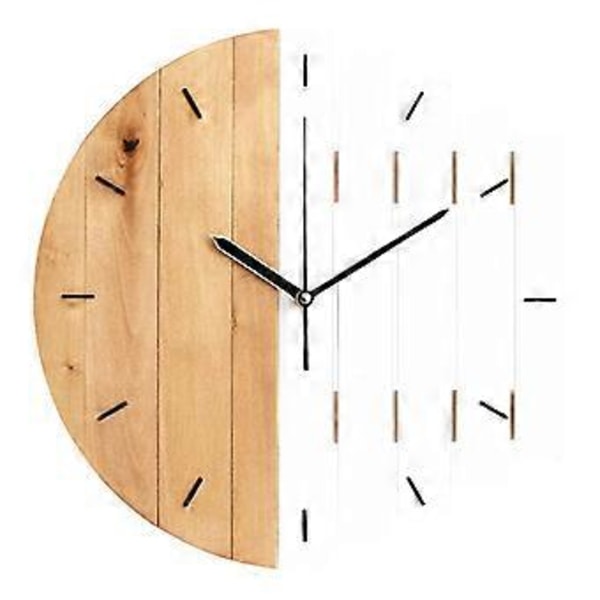 Stor väggklocka för vardagsrum, kök eller sovrum, trädiameter 30cm analog väggklocka (Beige Vit)