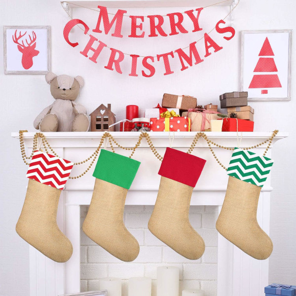 4 st Burlap Julstrumpor Jul Spis Hängande S
