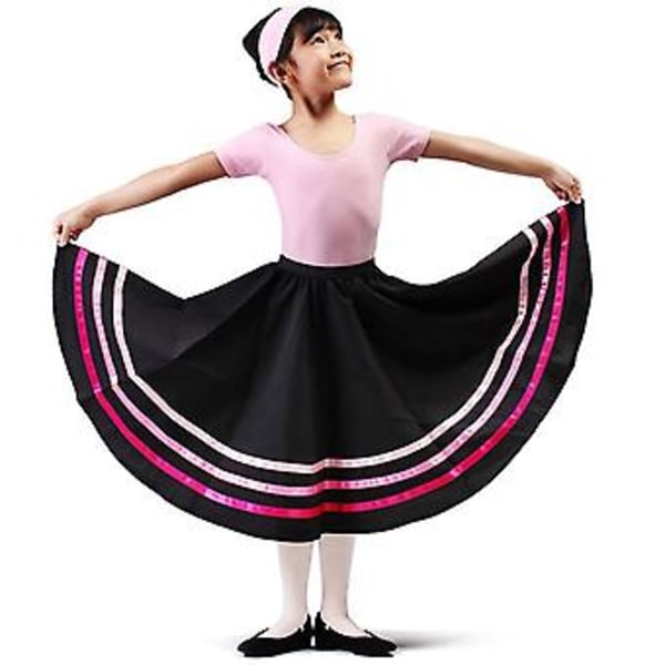 100% Ny, Barn Hel Cirkel Lång Kjol Balett Dansklänning Scenföreställning Danskläder (170 Svart-Rosa)