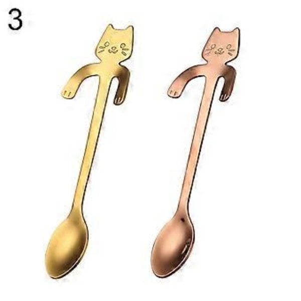 2 stk. rustfri stål ske tegneserie kat langt håndtag dejlig dessert suppe bestik (3)