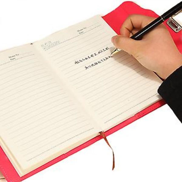 JUSCH Låsbar Dagbog Læder Journal Skrivehæfte Planner, Organizer Digital Adgangskode Notesbog Låsning Personlig Dagbog (Sort)
