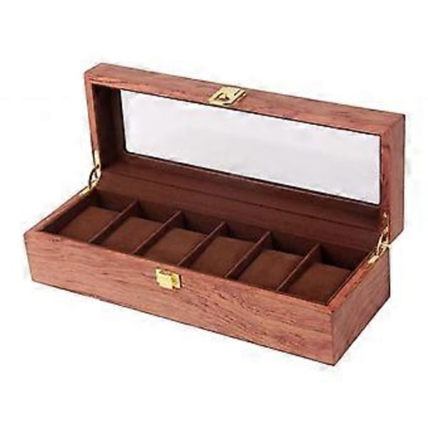 6 Fack Klockbox Sammet Displayfodral Organizer Topp Glas Smyckeskrin (C)