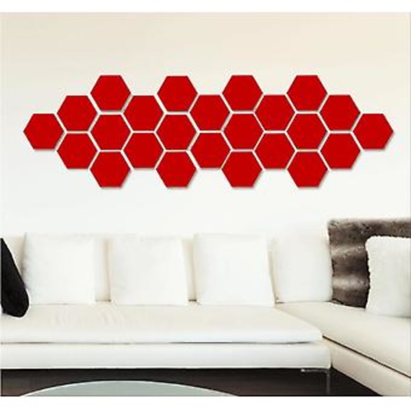 3D Spegel Väggdekaler Hexagon Vinyl Avtagbar Dekal Heminredning Konst DIY 3 Storlekar (126mm*110mm*63mm Röd)