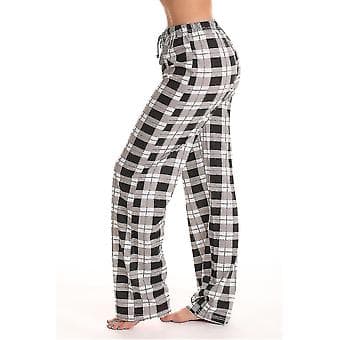 Dames Pyjamasbukser med Lommer, Bløde Flanel Check Pyjamasbukser til Kvinder (S sort)