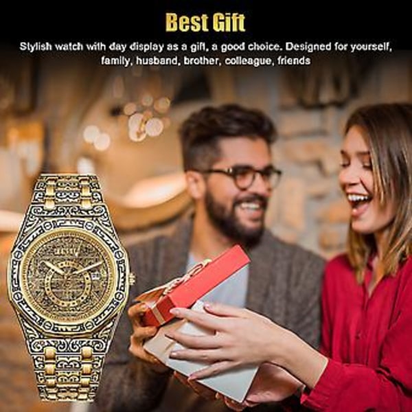 Herreur Mode Vandtæt Quartz Relojes De Hombre Selvlysende Rustfrit Stål (Guld)