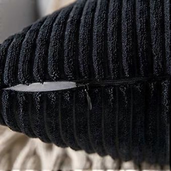 Pakke med 2 Corduroy Myke Solide Dekorative Firkantede Puter Trekk Putetrekk for Sofa Stue Soverom Bil 26 x 26 Tommer Svart