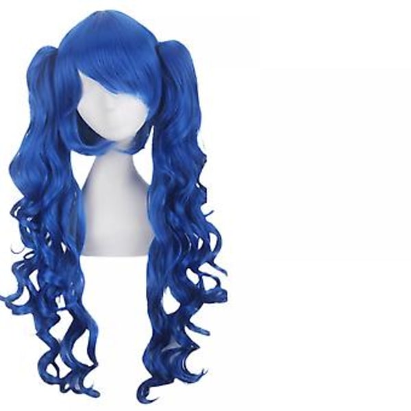 JUSCH Lolita Lang Krøllet Klipp-på Hestehale Cosplay Parykk, Dobbel Hestehale Tiger Klipp Lang Krøllet Parykk (Blå), WZ-1346R