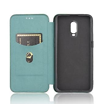 For OnePlus 6T Karbonfiber Lærveske (Grønn)