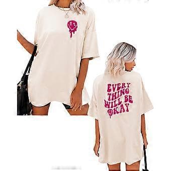 Dame Bogstav Grafisk Print Tee Top Oversized Drop Shoulder Kortærmet T-shirt Pullover Bluse Casual Løs Pullover Hvid M(M Hvid)