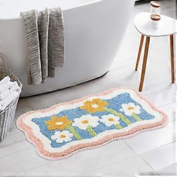Badrumsmattor, Mjuka Monstera-Blad Badmattor för Badrumsgolv Halksäkra, Tvättsbara Badmattor Set 16\"x24\", Vattenabsorberande & Hållbara Duschgolvmattor
