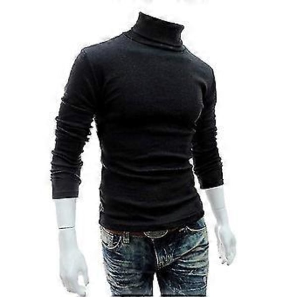 Herre Strikk Roll Turtle Neck Pullover Genser Topper Bluse (L Mørk Grå)