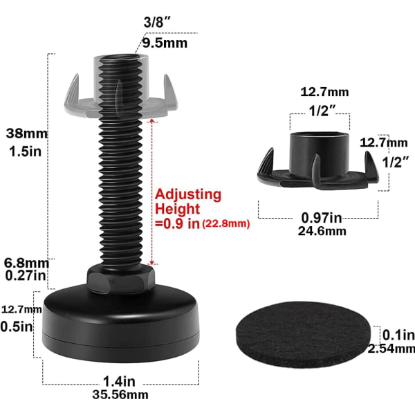 Justerbara fötter 3/8\"-16 (12 stycken)