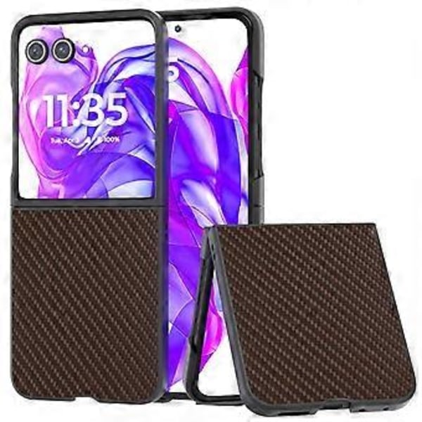 Karbonfiber-teksturdeksel for Motorola Razr 50 Ultra (Mørkebrun)