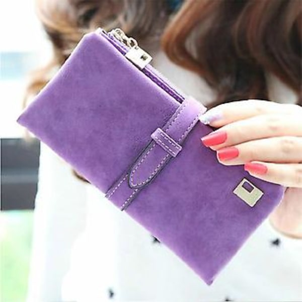 Naisten Suede Nahka Clutch Lompakko Pitkä Korttikotelo Kukkaro Käsilaukku (Violetti)